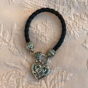 BRIGHTON SILVER HEART AND LEATHER BRACELET